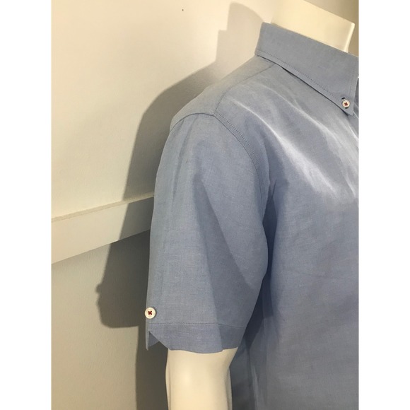 Ben Sherman Mens Blue Button Down Short Sleeve Oxford Shirt Limited Edition XL - Picture 4 of 9